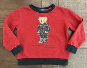 Polo Bear Ralph Lauren Teddy Bear Red Black Sweater Sweatshirt Boys Sz 6 - Picture 1 of 8