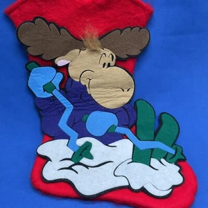 Vintage Weihnachtsstrumpf Rentier Elch Skifahren 3D Filz groß 18 Zoll Vintage - Bild 1 von 13