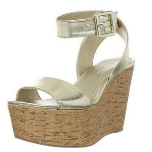 BCBGeneration Lee Womens Gold Open Toe Cork Wedge Platform Sandals Shoes 11 - Picture 1 of 2