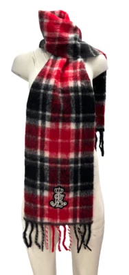 LAUREN RALPH LAUREN Rojo Tartán Bufanda Chal Dorado Bordado Logo Parche Foto 1 de 2