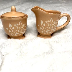 Bella Casa by Ganz Milchkännchen & Zuckerdose Set, Pfirsich Weiß Blumen - Bild 1 von 12