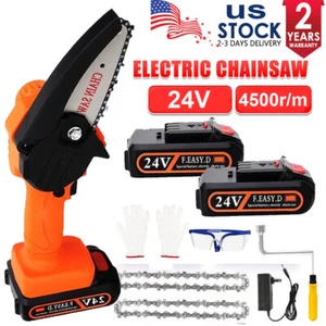 4 in Mini Handheld Electric Chainsaw Cordless Chain Saw Wood Cutter Rechargeable - Picture 1 of 14