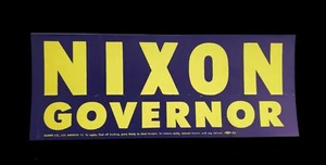 Pegatina de parachoques original vintage Richard NIXON para Gobernador de California 1962 nueva de colección - Imagen 1 de 1