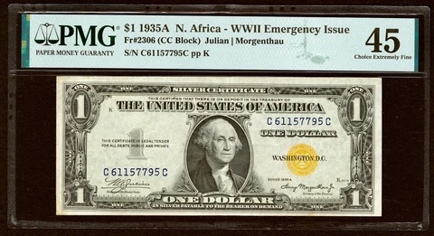 1935A WWII Emergency Issue North Africa $1 Silver Certificate PMG Choice EF45 Cover