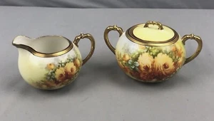 Coronet Limoges France Hand Painted Signed Cream Creamer & Sugar Pitkin & Brooks - Picture 1 of 12