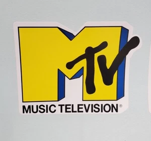 Neu MTV Vinyl Aufkleber Musik Fernsehen 80er 90er 4" x 5,25" gelb/blau  - Bild 1 von 2