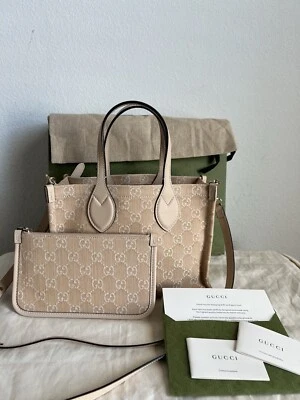 Gucci  Denim Calfskin GG Monogram Small Ophidia Chain Shoulder Bag Light Beige - Image 1 of 4