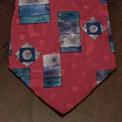 复古 Feraud Louis Feraud 红色蓝色 100% 真丝男式领带美国制造 — 第 1/4 张图片