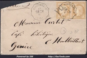 FRANCE N°59x2 SUR LETTRE POUR LA SUISSE CONVOYEUR AIGUEBELLE LIGNE 169 SM CH - Picture 1 of 2