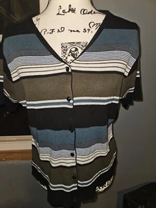 Kathy Ireland Womans Striped Button Up Knit Top Size L - Picture 1 of 10