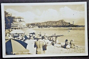 Honolulu Hawaii Real Photo Postcard View of Waikiki Beach SHIPS FREE - Picture 1 of 2