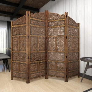 4 Panel Wooden Room Divider Folding Partition Privacy Screen Brown - Picture 1 of 11