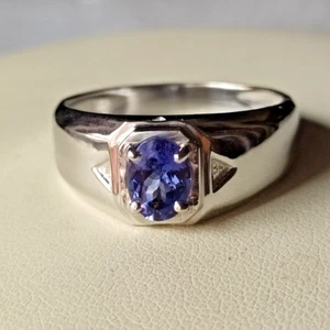 Natürlicher Tansanit 925 massiv Sterlingsilber handgefertigt Herren Hochzeit einzigartiges Design. - Bild 1 von 6