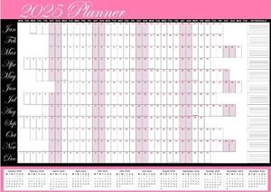 A3 - A1 Año Planificador Calendario de Pared Hogar Oficina Académico Rosa Negro Fiestas - Imagen 1 de 2