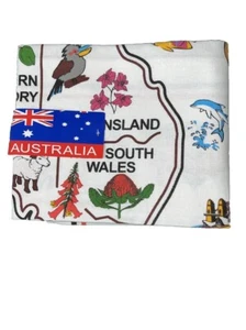 Vintage Australia Scenic Map Wall Hanging Cloth Tablecloth New Cotton - Picture 1 of 7