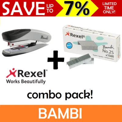 NEW Rexel BAMBI Mini Stapler + No 25 Staples Refills Cute Small Tiny Remover - Image 1 of 2