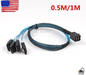 Mini SAS SFF-8643 to 4 SATA 7pin Hard Disk 6Gbps Data Server Raid Cable 0.5/1M - Picture 1 of 9