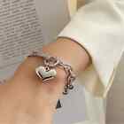 NEW 18K White gold plated heart double chain charm bracelet jewelry gift B21