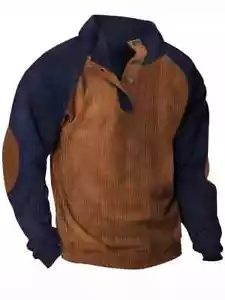 Mens Sweatshirt Color Block Pullover Button Collar Sweater Top size L #GGB - Picture 1 of 6