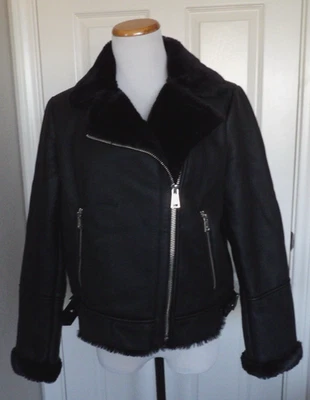 NUEVO SIN ETIQUETAS Auténtico POLO RALPH LAUREN Negro Cuero/Piel Mujer Chaqueta de Motocicleta Med Foto 1 de 4