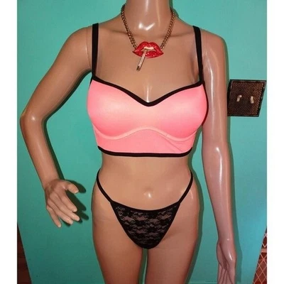 Vintage Victoria's Secret Coral Pink Bralette M Brassiere sports bra cage - Image 1 of 4