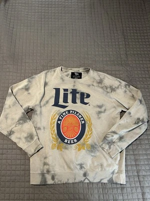 Miller Lite Pilsner Beer Mens Small Gray Tie Dye Long Sleeve Pullover Sweatshirt - Image 1 of 4