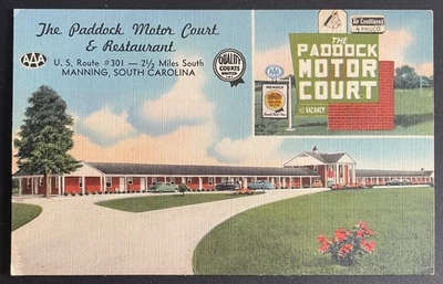 Manning, South Carolina Post Card - unused - Paddock Motor Court & Restaurant SC - Image 1 of 2