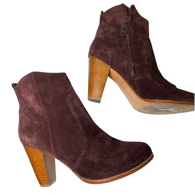 Joie Burgundy Suede Block Heel Ankle Boots Size 41 (10.5–11) Boho Chic Fall - Image 1 of 4