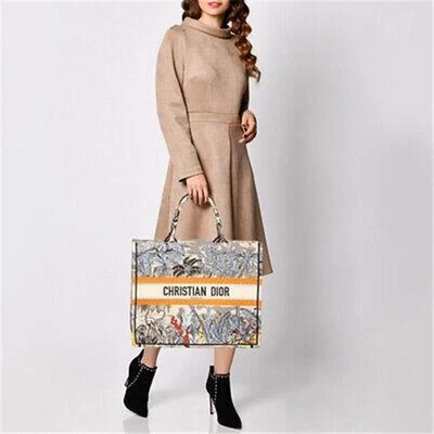 Christian Dior Ecru/Blue/Multicolor Palm Tree Toile de Jouy Large Book Tote - Image 1 of 4