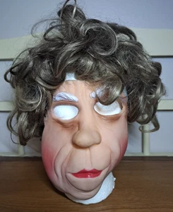 Vtg Old Lady Gray Wig And Rubber Face Mask Halloween Costume Cosplay - Picture 1 of 8