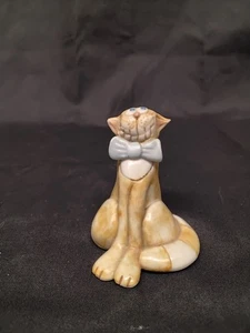 Vintage Barbara Spear-Scully Ceramic Cat With Blue Bowtie Collar EUC - Picture 1 of 7