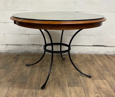 Vintage Kincaid Wrought Iron and Oak Top Breakfast Garden Pub Dining Table - Image 1 of 4