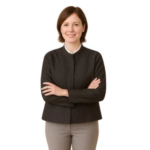 Eileen Fisher schwarz Seide Krepp Crinkle Langarm Mandarinkragen Jacke LRG - Bild 1 von 9