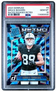 2024 DONRUSS BROCK BOWERS BLUE RATED ROOKIE RETRO #9 PSA 10 GEM MINT RAIDERS RC - Picture 1 of 2