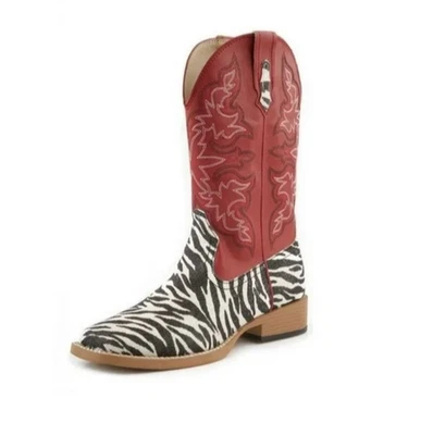 Roper Zebra Glitter Faux Leather Mid-Calf Western Cowboy Boots Red/Black US 6.5 - Image 1 of 4