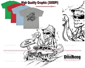 Camiseta DigiRods Alien ET Carrera Espacial Trineo de Plomo Hot Rod Estacionamiento Dibujos Animados Coche - Imagen 1 de 6