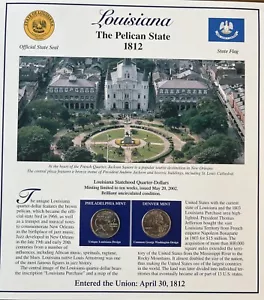 2002 Postal Commemorative Society Statehood Quarter/stamps Louisiana P & D - Picture 1 of 2