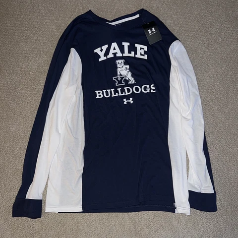 Under Armour Yale Bulldogs Long Sleeve Navy Athletic Heat Gear Shirt Mens XL Cover