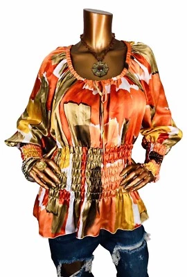 Blusa Laura Ashley 16W o L Top Silky Lite Wgt Otoño Tie Dye Fruncida Peplum Suave Foto 1 de 4