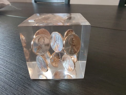 Vintage & Collectible 1977 United States Proof Pennies Encased Lucite Cover