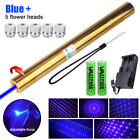 Brass Blue Burning Laser Pointer Pen Strong Lazer Torch+charger+battery+star Cap