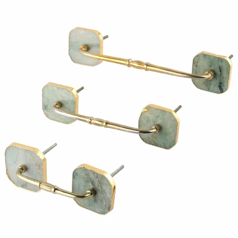 Set of 2 Antique Green Square Quartz Stone Bridge Door Pull Handle Vintage Style Cover