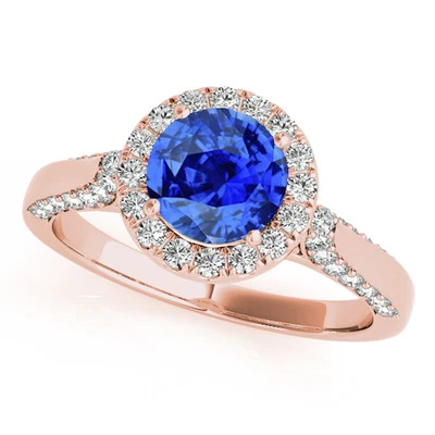 1.35 Carat Natural Tanzanite & Diamond Halo Engagement Ring  10K Gold for Women - Image 1 of 3