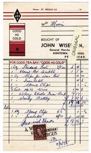JOHN WISEMAN KIRKTOWN ST FERGUS PETERHEAD ADVERT BILLHEAD TEA ~ 'GOOD AS GOLD'   - Picture 1 of 1