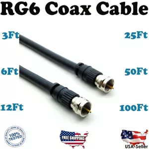 RG6 Coaxial Cable F-Connectors 3Ft up to 100Ft - Picture 1 of 5