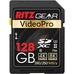 Ritz Gear 128GB High-Speed SDXC UHS-II SD Card, C10, U3, V90, HD & 8K for DSLR - Picture 1 of 5