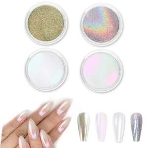 4pcs Chrome Nail Powder Effect Silver Metallic Holographic Dip Nail Powder - Picture 1 of 7