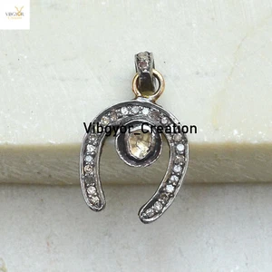 Natürlicher Pflasterstein Diamant Hufeisen Charm 925 Sterlingsilber Schmuck Polki Anhänger - Bild 1 von 3