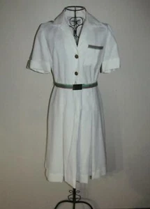 Vintage 50s 60s Rainbow Belt Dress S Pin Up Rockabilly White Fit N Flair Button - Picture 1 of 10