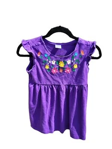 Hanna Anderson Top 150 US Size 12 Purple Floral Embroidered Cap Sleeve - Picture 1 of 5
